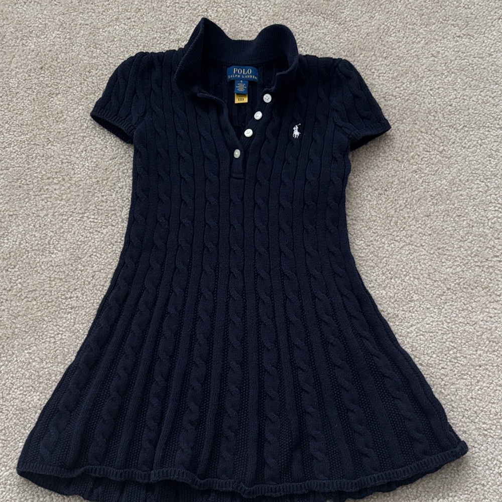 Polo by Ralph Lauren Navy Cable-Knit Polo Dress with White Pony